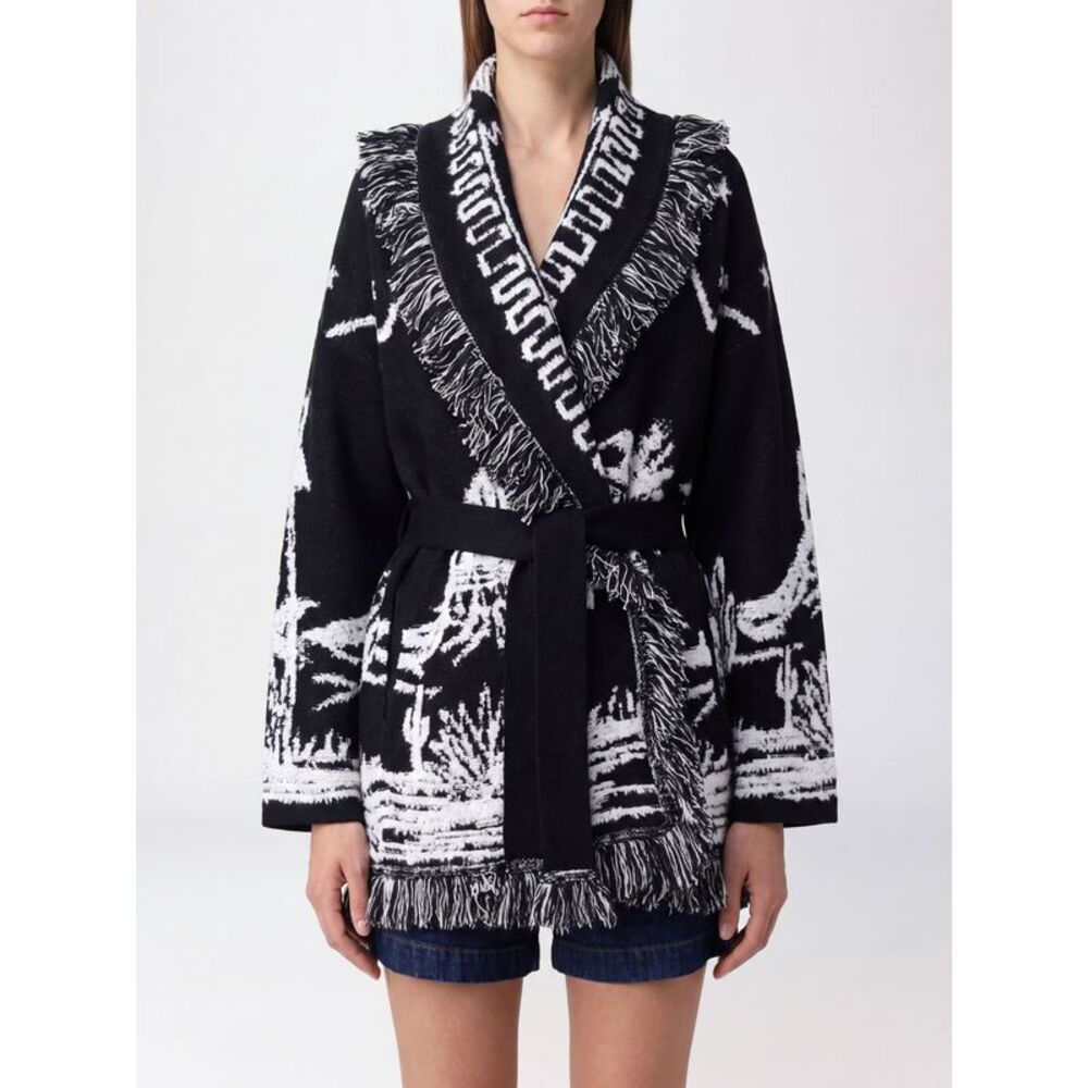 Alanui Women Jacquard Cashmere And Wool Cardigan Alanui With Fringes And Belt